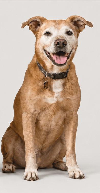 A senior dog sitting